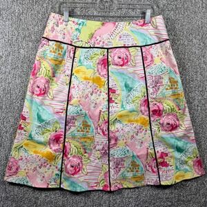 Notations Skirt A-Line Floral Gored Multicolor Black Trim Womens Petite Large